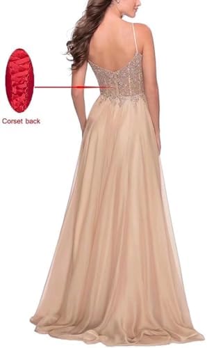 Chiffon Prom Dress for Women with Lace Appliques | Elegant Spaghetti Strap Ball Gown with Slit | Perfect for Formal Even