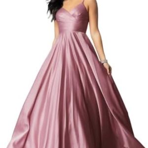 Fu Jiang Satin Prom Dresses for Women - Long Pleated Evening Gowns with Pockets - OEKO-TEX STANDARD 100 - Elegant Formal