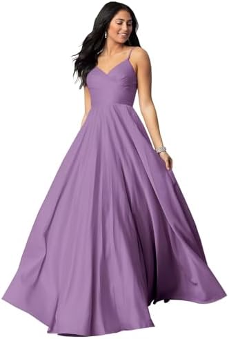 Fu Jiang Satin Prom Dresses with Spaghetti Straps for Women - Long Formal Evening Gowns with Pockets, Pleated Design, OE