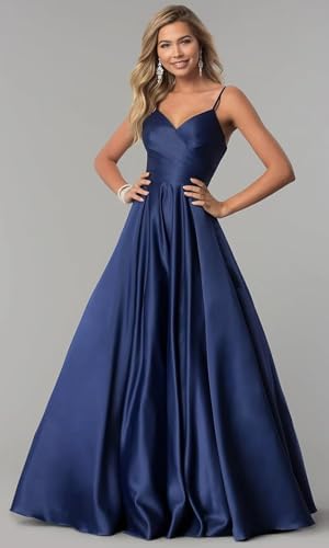 Fu Jiang Satin Prom Dresses with Spaghetti Straps for Women - Long Formal Evening Gowns with Pockets, Pleated Design, OE