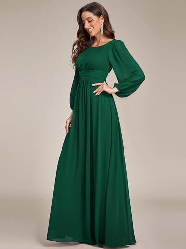 Ever-Pretty Women's A-Line Pleated Chiffon Formal Dress - Long Lantern Sleeves - Elegant Floor Length Evening Gown - Per