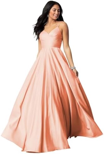 Fu Jiang Satin Prom Dresses with Spaghetti Straps for Women - Long Formal Evening Gowns with Pockets, Pleated Design, OE