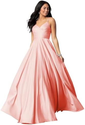 Fu Jiang Satin Prom Dresses with Spaghetti Straps for Women - Long Formal Evening Gowns with Pockets, Pleated Design, OE