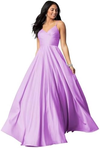 Fu Jiang Satin Prom Dresses with Spaghetti Straps for Women - Long Formal Evening Gowns with Pockets, Pleated Design, OE