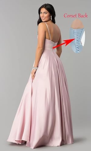 Fu Jiang Satin Prom Dresses with Spaghetti Straps for Women - Long Formal Evening Gowns with Pockets, Pleated Design, OE