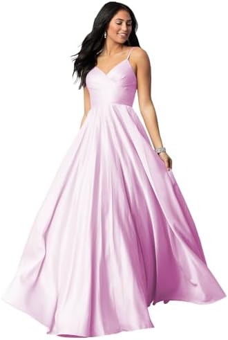 Fu Jiang Satin Prom Dresses with Spaghetti Straps for Women - Long Formal Evening Gowns with Pockets, Pleated Design, OE