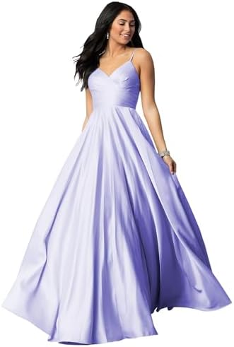 Fu Jiang Satin Prom Dresses with Spaghetti Straps for Women - Long Formal Evening Gowns with Pockets, Pleated Design, OE