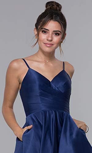Fu Jiang Satin Prom Dresses with Spaghetti Straps for Women - Long Formal Evening Gowns with Pockets, Pleated Design, OE