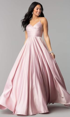 Fu Jiang Satin Prom Dresses with Spaghetti Straps for Women - Long Formal Evening Gowns with Pockets, Pleated Design, OE