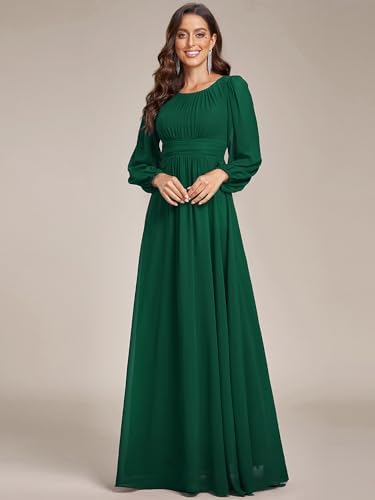 Ever-Pretty Women's A-Line Pleated Chiffon Formal Dress - Long Lantern Sleeves - Elegant Floor Length Evening Gown - Per