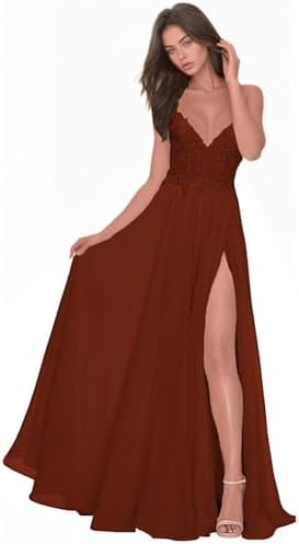 Chiffon Prom Dress for Women with Lace Appliques | Elegant Spaghetti Strap Ball Gown with Slit | Perfect for Formal Even