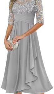 Trifetcrow Mother of Bride Dresses - Elegant Tea Length Chiffon A-Line Gowns with Lace Appliques for Women - Formal Even