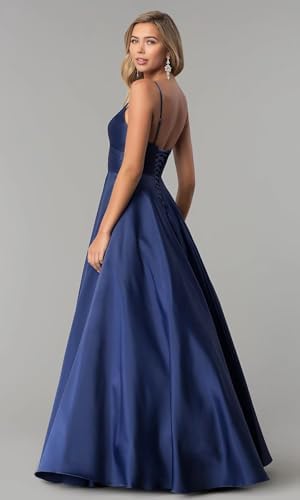 Fu Jiang Satin Prom Dresses with Spaghetti Straps for Women - Long Formal Evening Gowns with Pockets, Pleated Design, OE