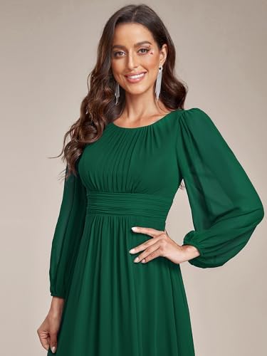 Ever-Pretty Women's A-Line Pleated Chiffon Formal Dress - Long Lantern Sleeves - Elegant Floor Length Evening Gown - Per