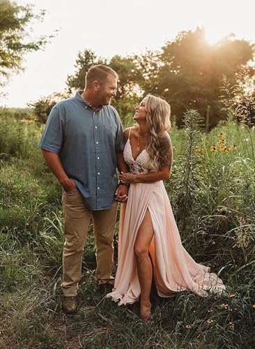 Chiffon Prom Dress for Women with Lace Appliques | Elegant Spaghetti Strap Ball Gown with Slit | Perfect for Formal Even