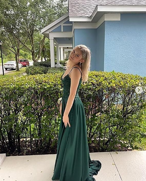 Chiffon Prom Dress for Women with Lace Appliques | Elegant Spaghetti Strap Ball Gown with Slit | Perfect for Formal Even